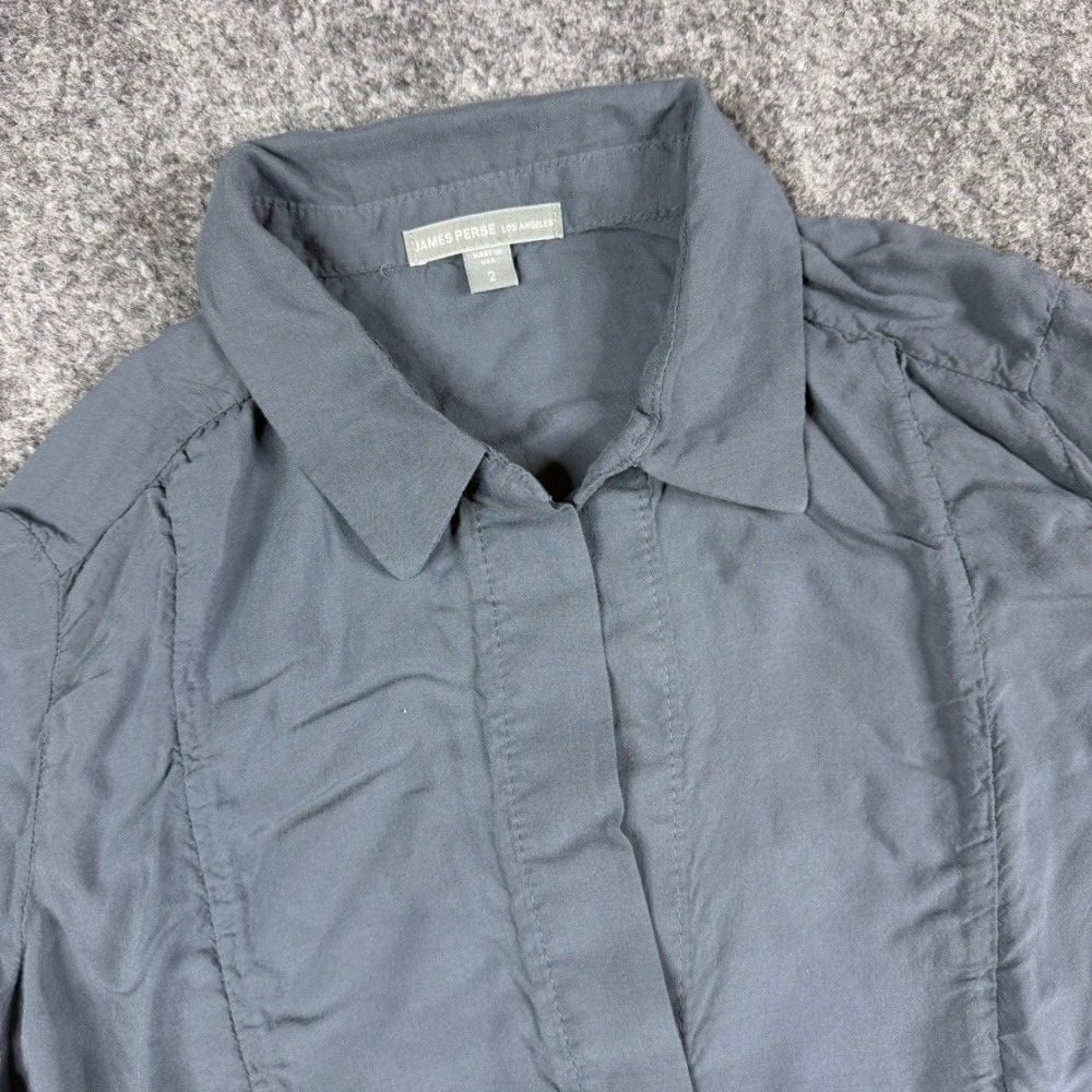 James Perse Button Up Shirt Womens 2 Gray Viscose Roll Tab Sleeve